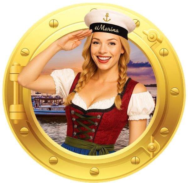 Oktoberfest auf dem Schiff im Hafen Ermatingen - Bullauge mit Matrosin im bayrischen Outfit