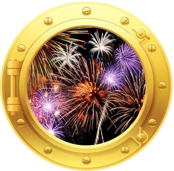 Seenachtsfest Fantastical auf dem Schiff erleben - Bullauge mit Feuerwerk