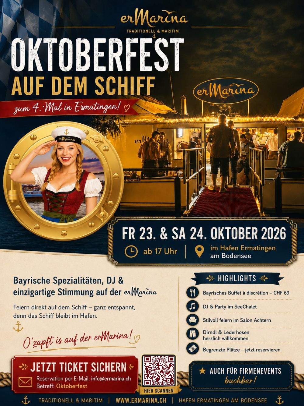 Oktoberfest auf dem Schiff erMarina im Hafen Ermatingen Programm